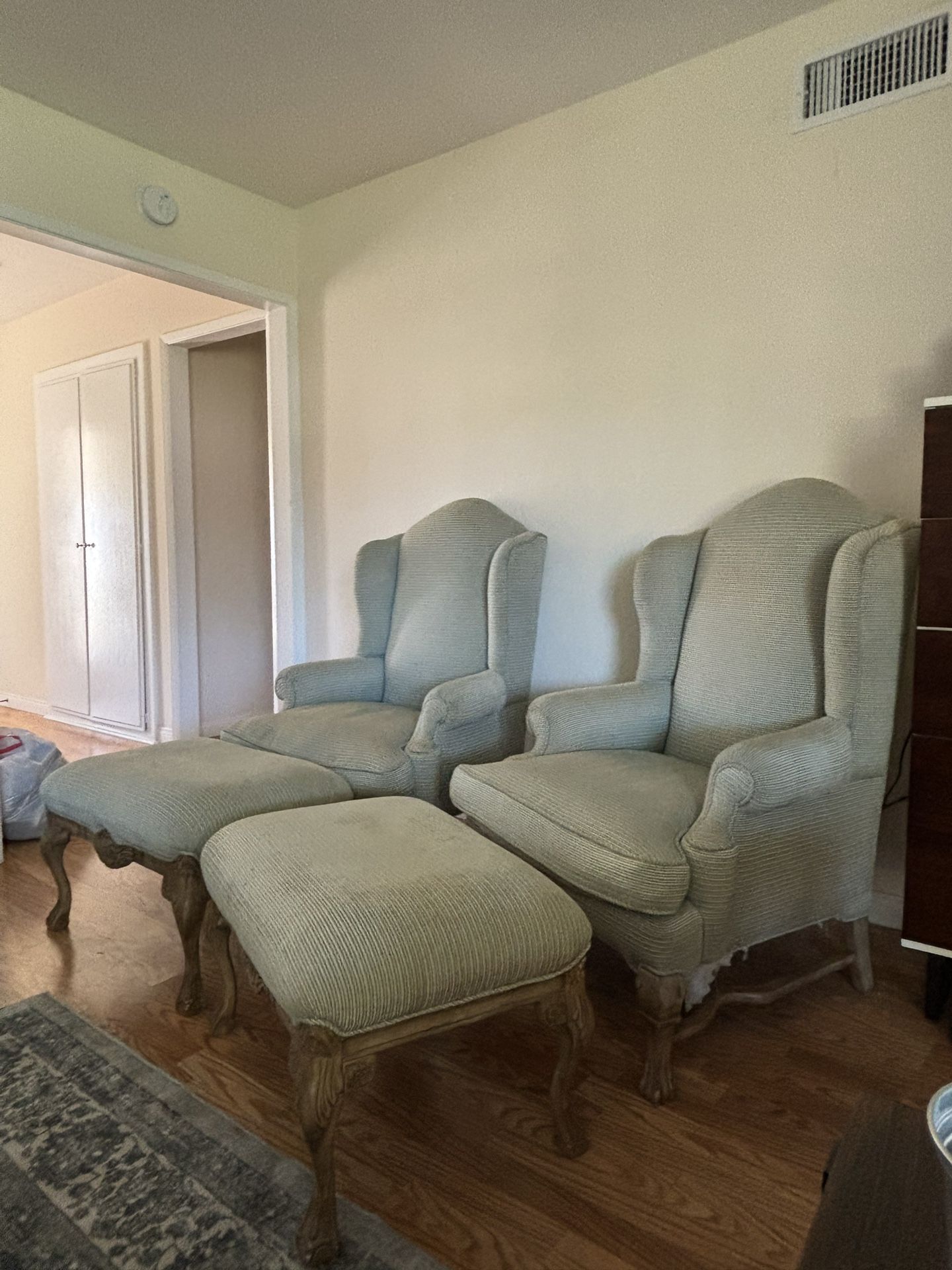 Vintage Wing Back Chairs With Ottoman