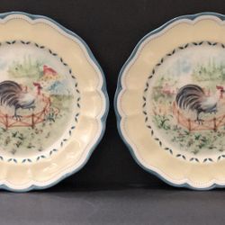Lenox Provencal Garden Rooster 9.5" Porcelain Salad Luncheon Accent Plates