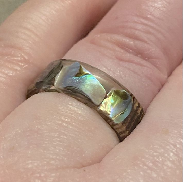 Wood Grain, Stone Pebble Resin Ring Sz 7, 8.5