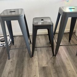 Industrial Metal Grey Stools (Set Of 3)