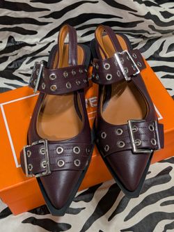 Burgundy Pointed Toe Strap Sandals