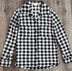 Girls Size 7-8 Black & White Plaid Button Down Shirt