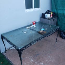 6' Rod Iron Table, (2) End Tables and (6) Chairs