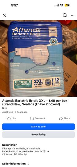 Attends Bariatric Briefs XXL - $35 per box (Brand New, Sealed) (I have 2 boxes!)