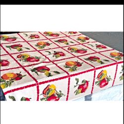 Vintage 50s Red & Yellow Apple Tablecloth 36"x 26"