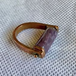 Handcrafted Copper & Amethyst Stirrup Ring – Unique Statement Piece Size 7   