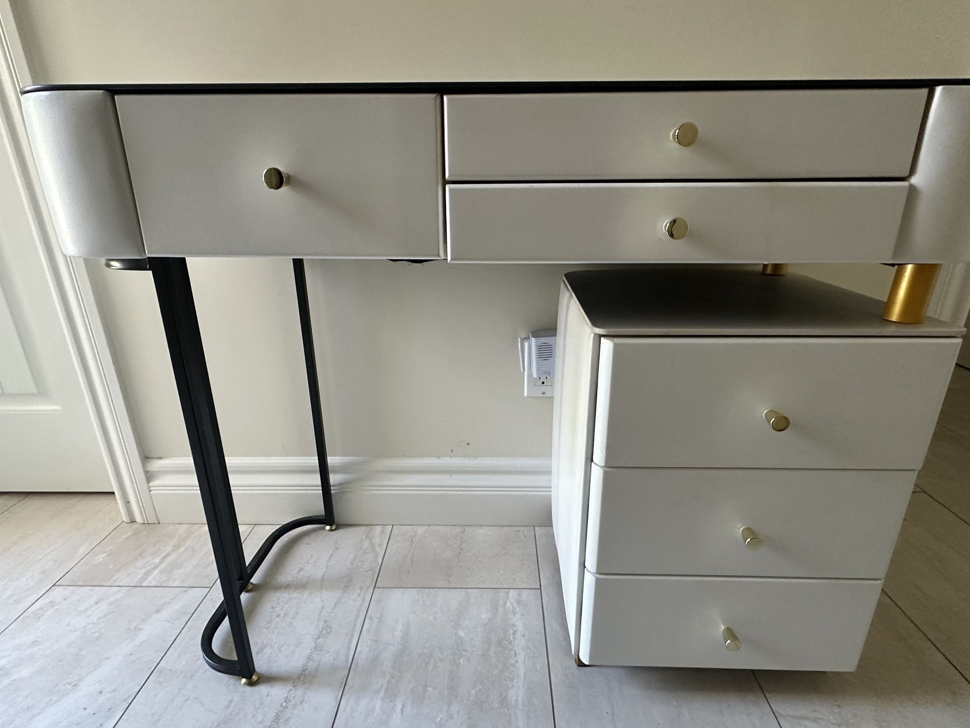 Modern Desk | Makeup Vanity | White & Gold Desk