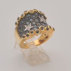 18K Yellow Gold Natural Blue Sapphire Diamond Cluster Ring