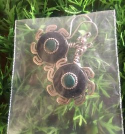 Mayan/Aztec Silver Earrings with Turquoise Center