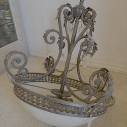 Large Vintage Chandelier with Marble and Bronze Style Look 
