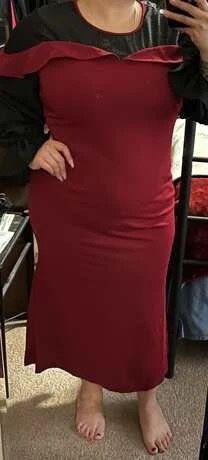 Modely Plus Contrast Mesh Flounce Sleeve Ruffle Trim Mermaid Hem Dress Size 2X