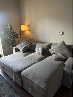 Modern Gray Modular L-Shape Sectional Couch with Storage Ottoman