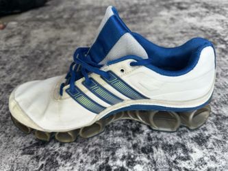 adidas Men's White/Blue Lace-Up Low Top Athletic Sneakers Rubber Outsole