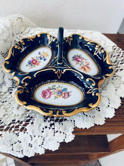 Vintage Numbered East German JLmenau Graf von Henneberg 3-Section Plate with Handle 7 1/2” Diameter