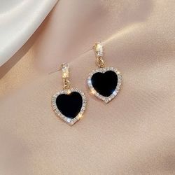Black Heart Crystal Drop Earrings