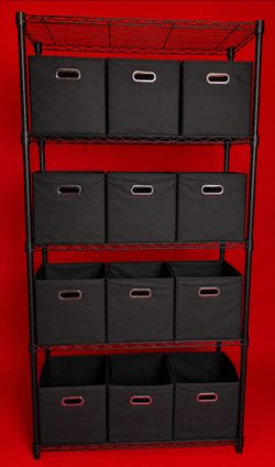 Black Metal 5 Tier Shelf w/Totes in Great Condition!!! 6FT