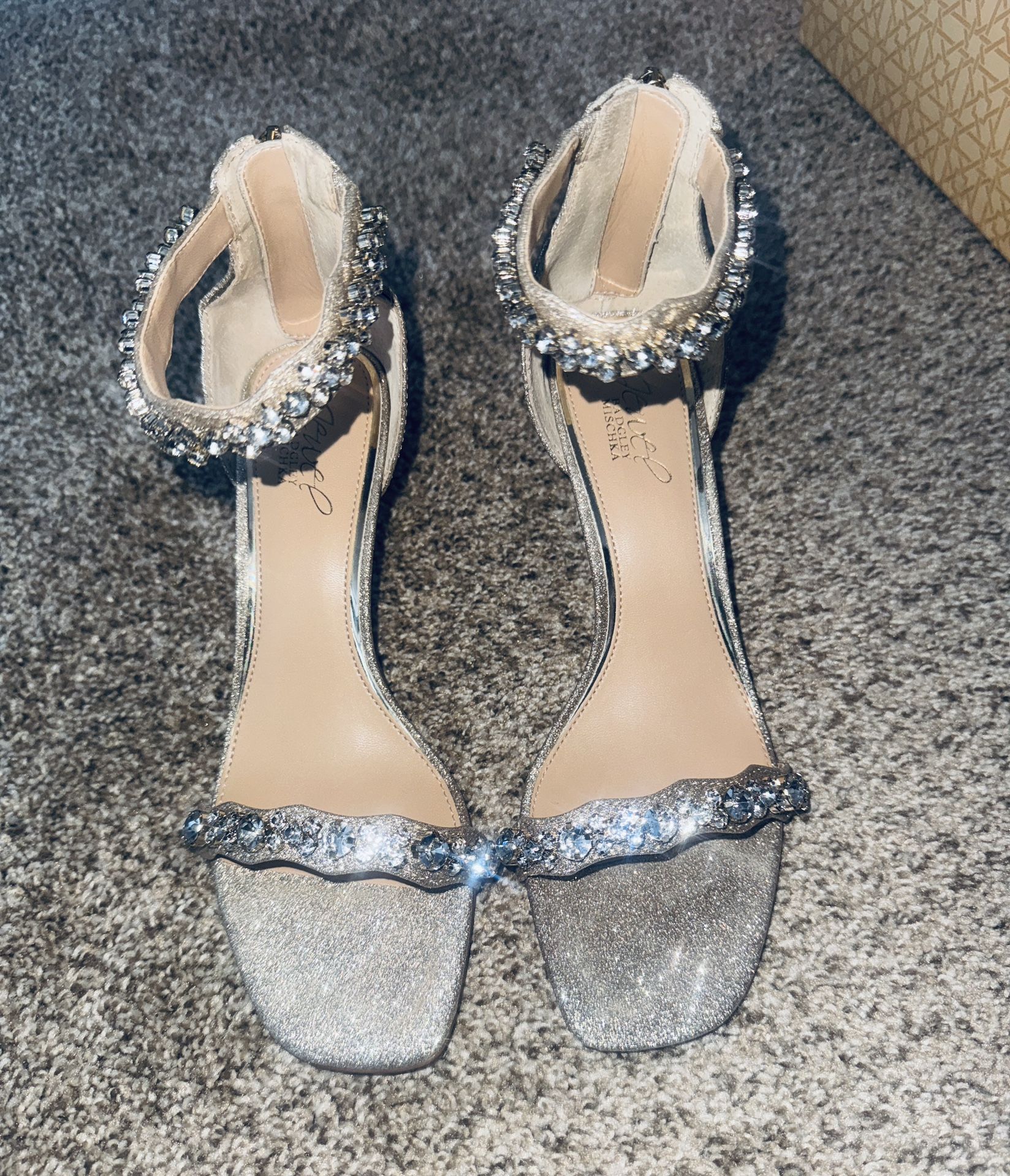 Champagne Colored Jeweled Sandals, Size 8