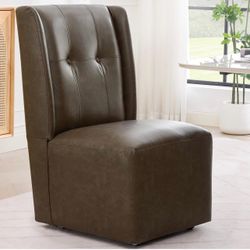 Rolling Dining Chair with Wheels Modern Upholstered Dining Room Chair with Casters,High Back Armless Swivel Chair for Kitchen,Living Room,Faux Leather