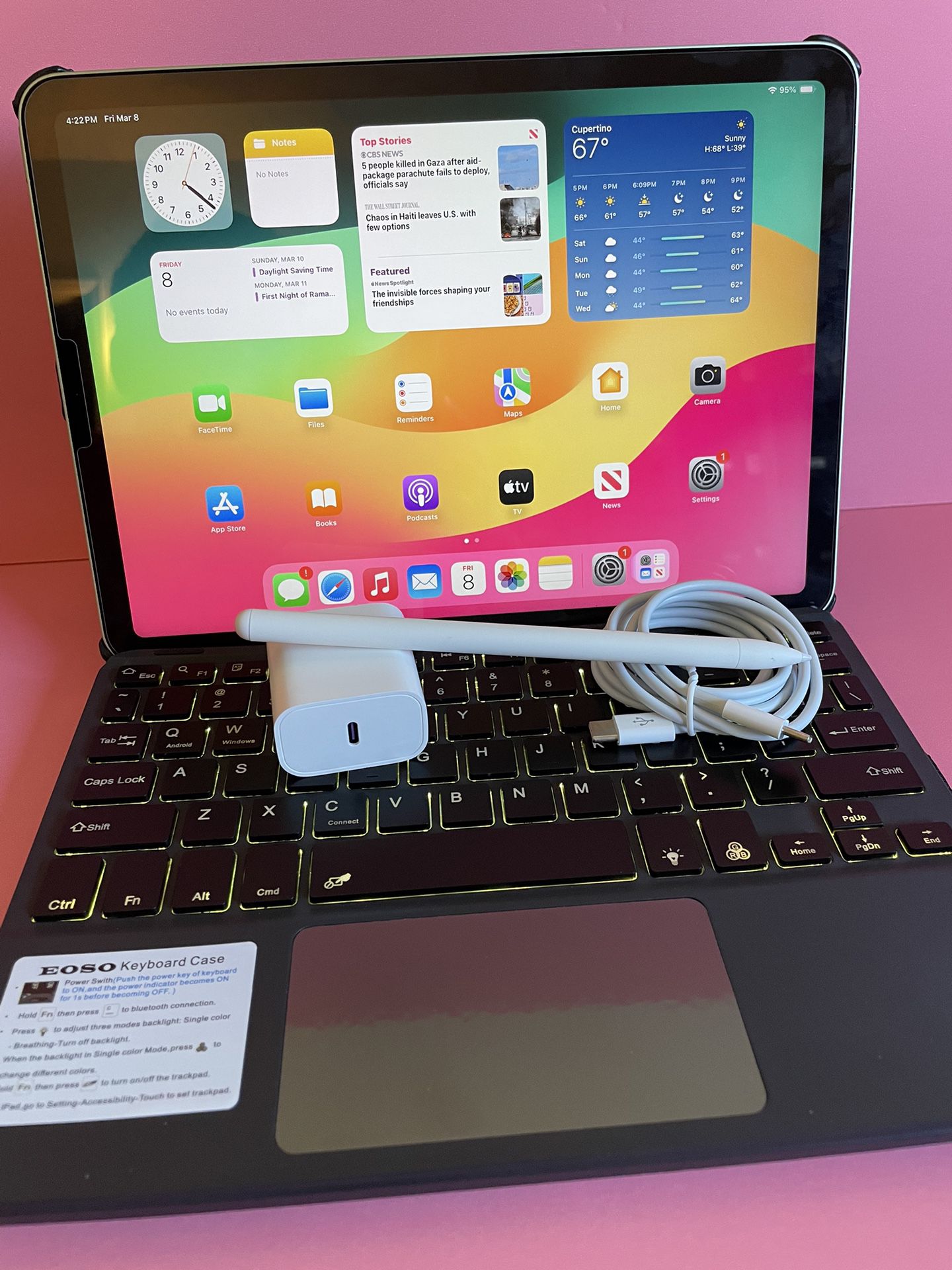 Apple IPad Air 4th Generation (10.9” Liquid Retina/ 2020 Model) 64GB with keyboard case, stylus pen & Accessories (256gb $499)