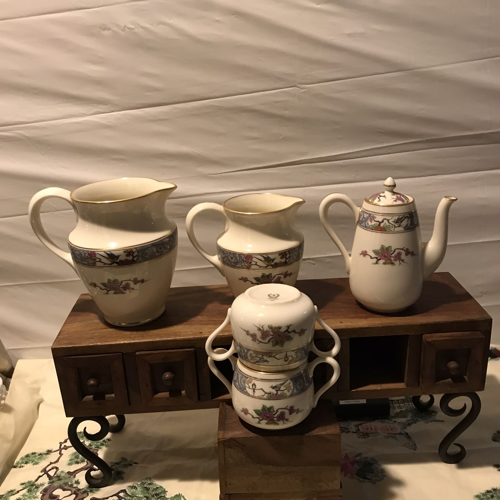 Antique 102 years old 5 LENOX MING WITH BLACK STAMP SET. Include: The elusively so rare jug, The breakfast coffee pot with Lid, the large first made