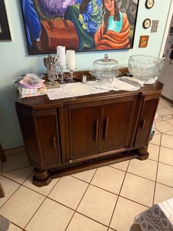 Antique Dark Wood Sideboard Buffet Cabinet
