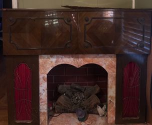 Antique fireplace lamp with built in record player/atrac & mini bar