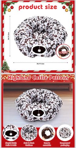 Cat Tunnel Bed Under Christmas Tree 36'' Kitten Circle Donut Tunnel Skirt with Ball