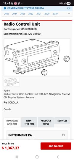 Panasonic Radio Control Unit For Toyota Corolla 2014 - 2016