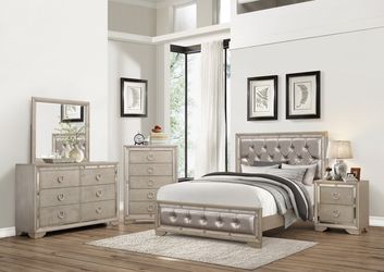 Platinum 5 Piece Bedroom Set with Mirror Accents - Queen or King (NO CREDIT CHECK FINANCING AVAILABLE)