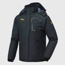 BEST OFFER Black Ski Jacket Men Size L Hooded Waterproof Windproof NEW