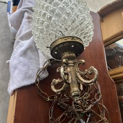 RARE Antique BEAUTIFUL Hanging Chain Lamp Big AMAZING Crystal Pendant Glass