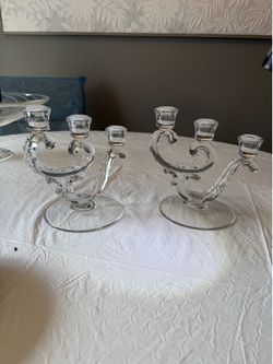 Pair of vintage Fostoria 3 candle holders