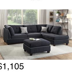 Gorgeous Black Colored 3 Piece Sectional Set