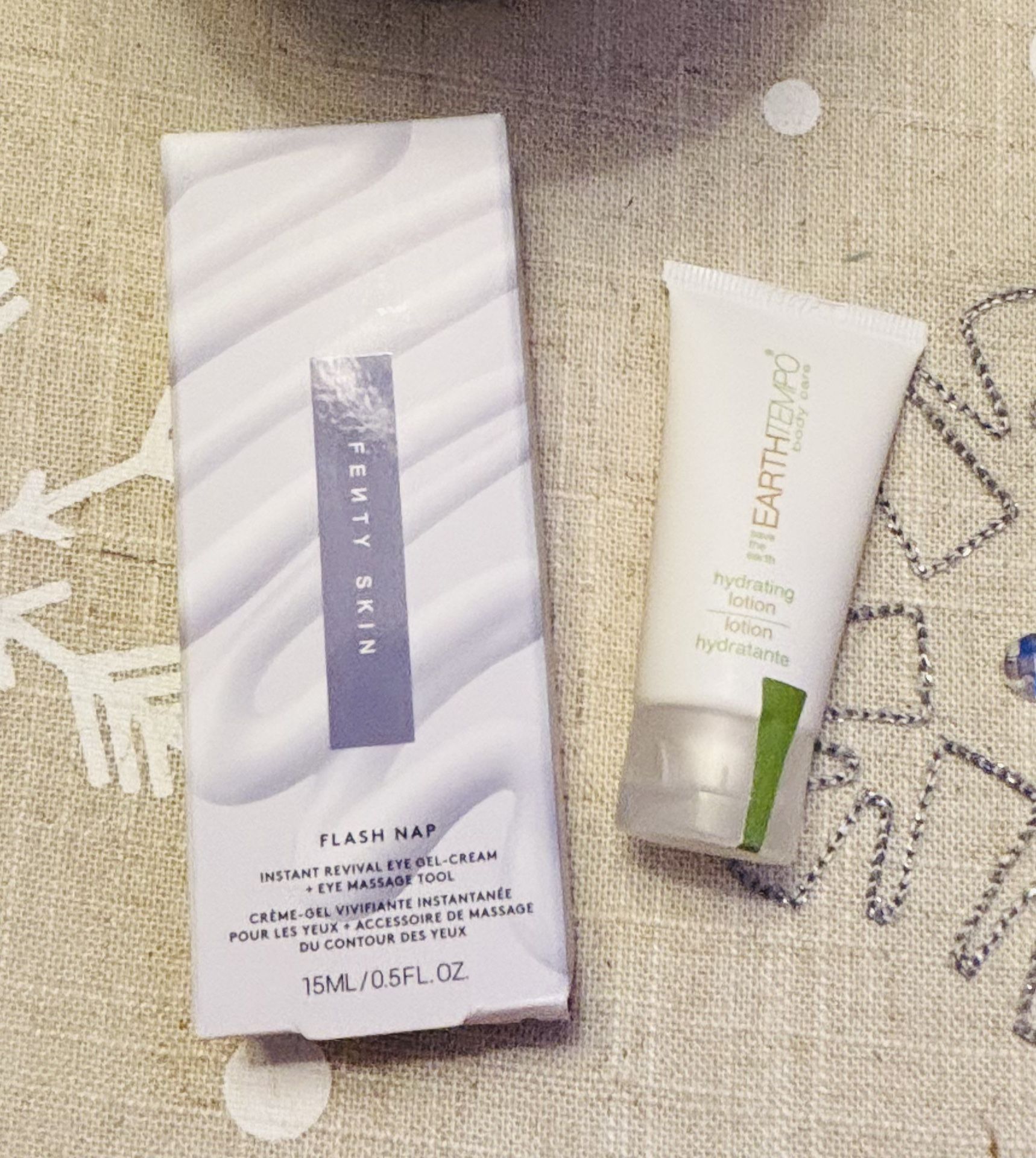 Fenty Skin Flash Nap eye gel cream w/eye massage tool & Earth Tempo Lotion