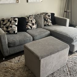 Gray Sectional Couch with Storage Ottoman – Clean & Comfortable