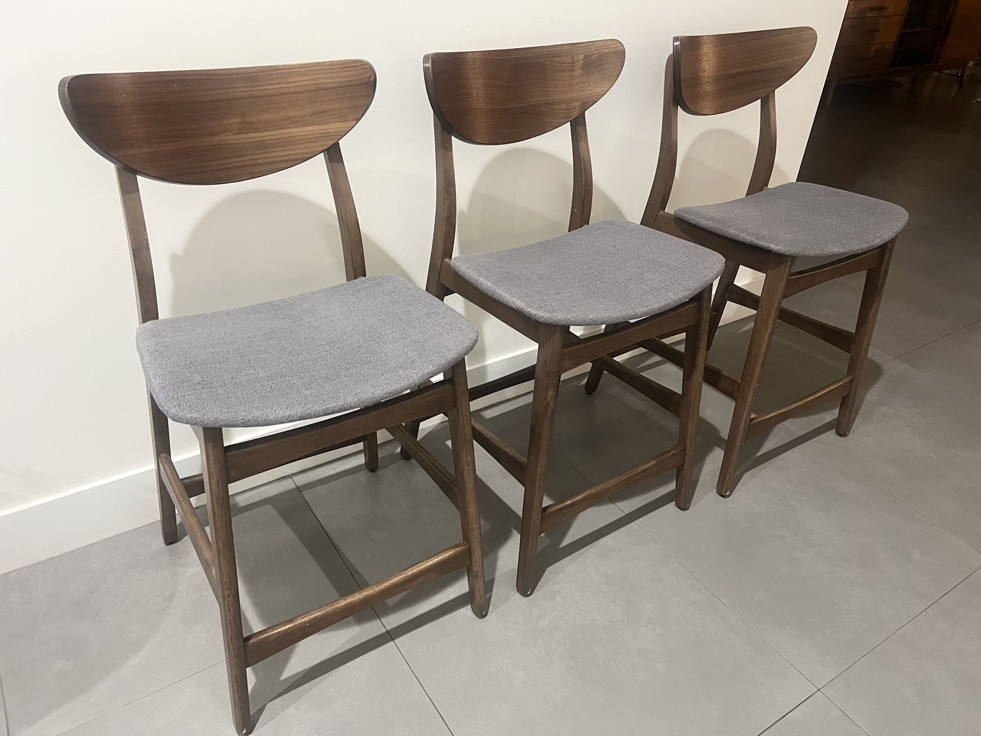 Mid Century Modern Counter Stools (Set of 3)