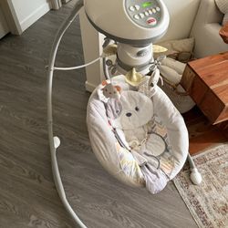 Baby Swing, 5-Speed, Swivel Infant Seat, Nature Sounds, Lights 