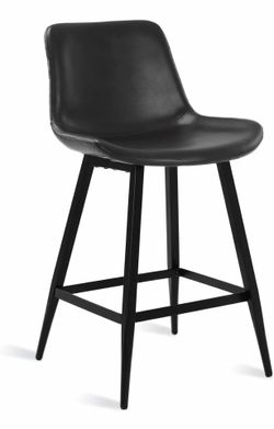 Set of 2，Barstools with Back and Footrest, Faux Leather Bar Stools for Kitchen Island Restaurants, Black