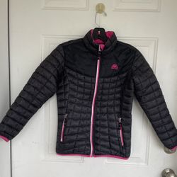 Snozu Girls M 10/12 Puffer Jacket Zip Pockets Black and Pink Zippered Pockets