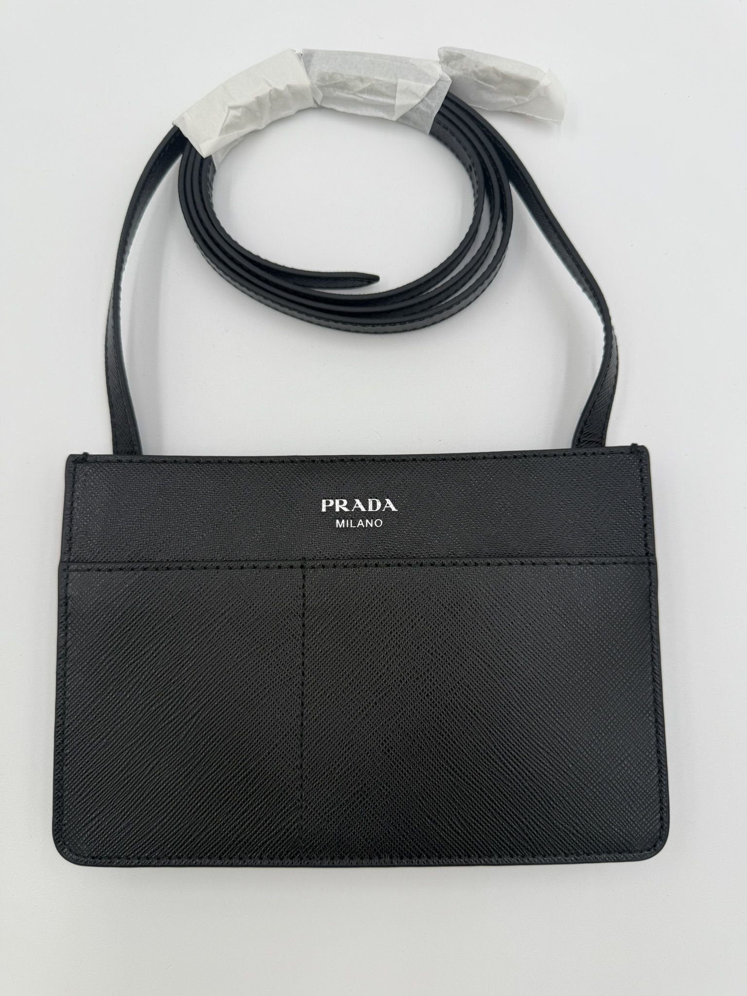 Prada Saffiano Flat Phone Holder Crossbody Bag