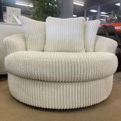 Ivory Oversized Swivel Accent Chair Comfortable 