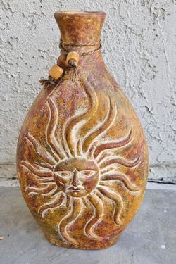 Terracotta Clay Pottery Sun Face Vase Garden Decor Outdoor