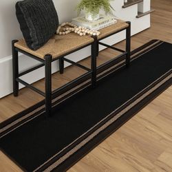 Mainstays Titan Multiuse Striped Indoor Runner Rug, Black/Chocolate, 1'10” X 72” 