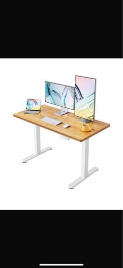 55x28 Inch Electric Standing Desk, Adjustable, Light Vintage Brown 176 Lbs Capacity, Smooth Home Office Desk, 4 Memory Presets & Headphone Hooks, 28.3