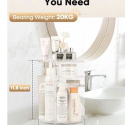 360° Rotating Makeup Organizer, Large Capacity Vanity Organizer with DIY Adjustable Trays