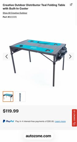 Folding table with insulated cooler for camping / tailgating / beach / park picnic,