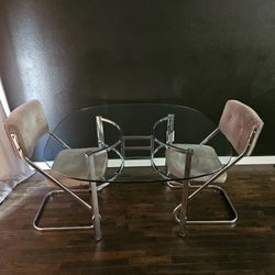 Mid-Century Vintage Glass & Chrome Table w Chairs