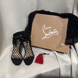 new CHRISTIAN LOUBOUTIN Zoom 100 black fishnet mesh tights strappy sandals EU37.5
