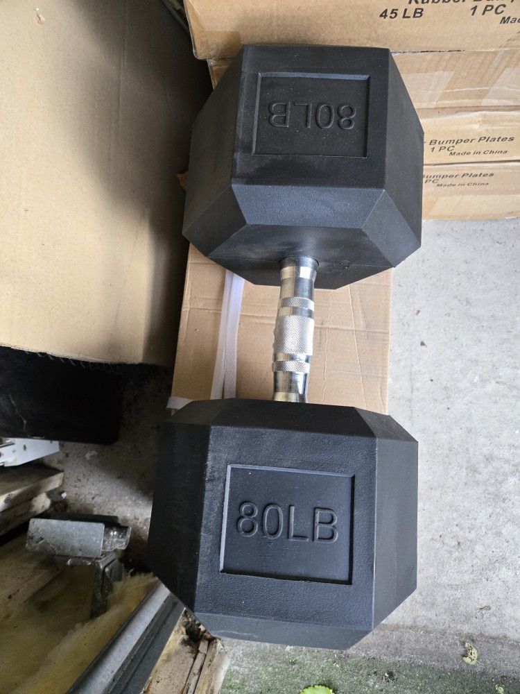 Brand New 80lb Rubber Hex Dumbbells 