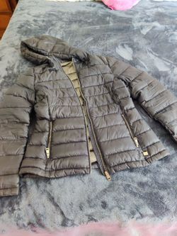 Gray Puffer Jacket with Hood
